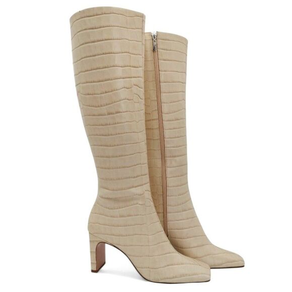 Schutz Diasy Size 9 Almond Buff Crocodile Embossed Leather Western Tall Boot - Picture 1 of 14